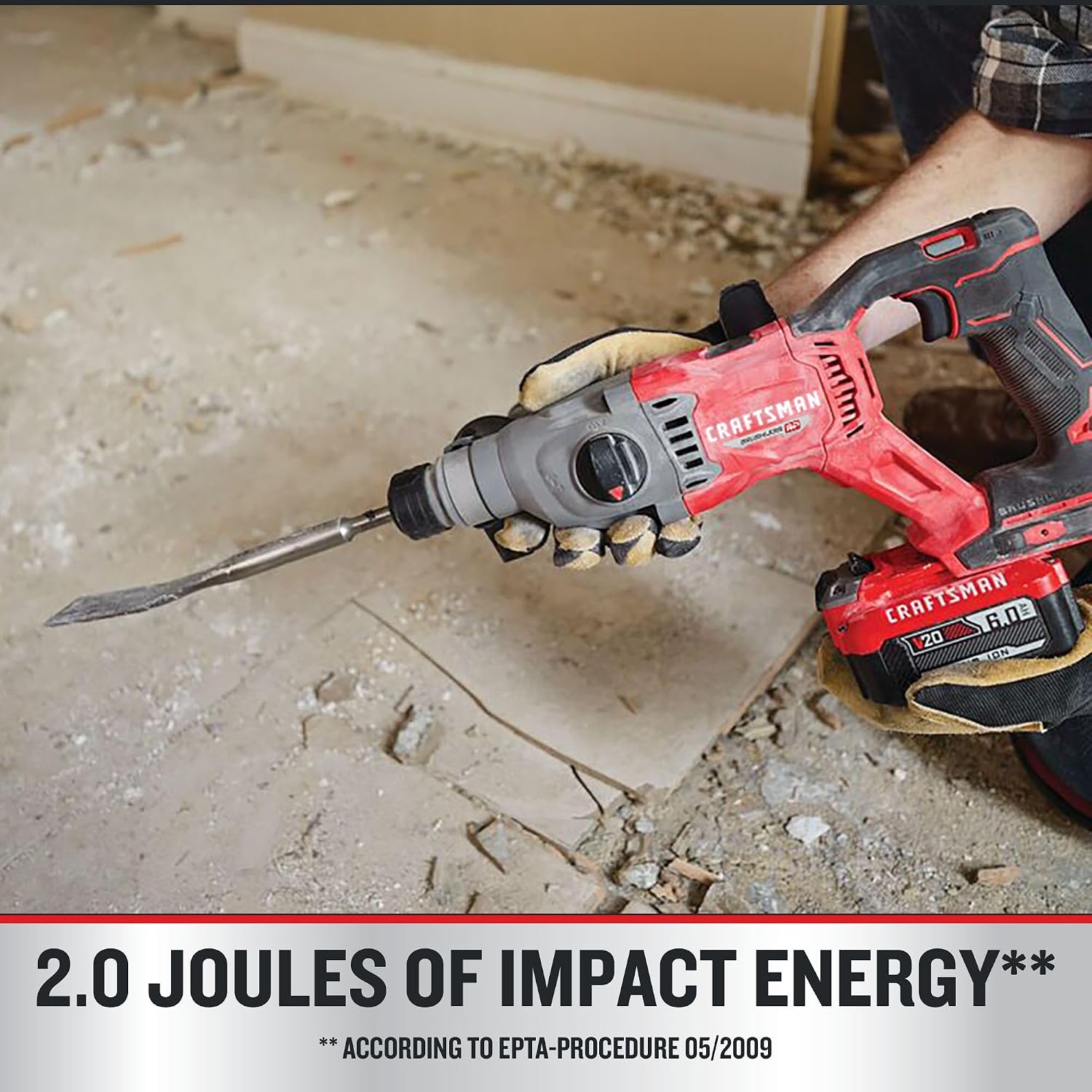 CRAFTSMAN V20 RP SDS Rotary Hammer Drill, Cordless, 7/8 inch, 2 Joules, Bare Tool Only (CMCH234B)