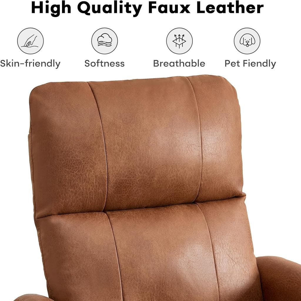 HAOMARKETS Swivel Rocker Recliner Chair, Manual Faux Leather Glider Rocking Recliners for Adults, 360° Swivel Nursery Reclining Sofa with Padded Backrest for Living Room, Dark Brown