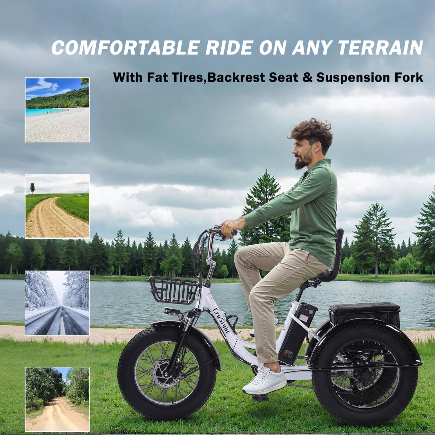 2.0 Electric Tricycle for Adults, 20'x4' Fat Tire Folding Electric Trike, 750W 48V 20.8Ah Long-Range Battery, Built-in Speaker, USB Port, 20MPH 75KM 7 Speed, 3 Wheel E-Trike