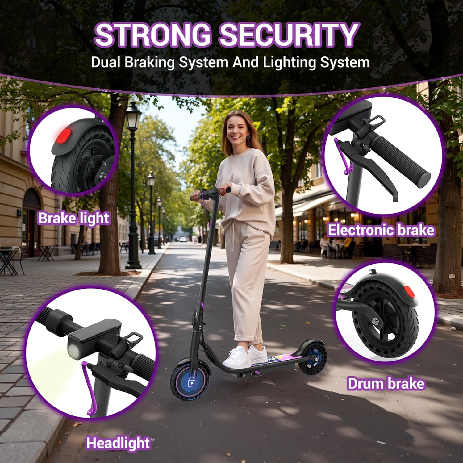 Aovowheel Electric Scooter for Adults, Folding E Scooter with 250W-500W Motor 16-24 Mph Top Speed, Max 15-60Miles Long Range,6.5''/8.5''/10''/14'' Solid Tires Commuting Scooters, Dual Brakes