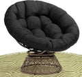 Bme 40' Ergonomic Wicker Papasan Chair with Soft Thick Density Fabric Cushion, High Capacity Steel Frame, 360 Degree Swivel for Living, Bedroom, Reading Room, Lounge, Onyx Stone - Brown Base