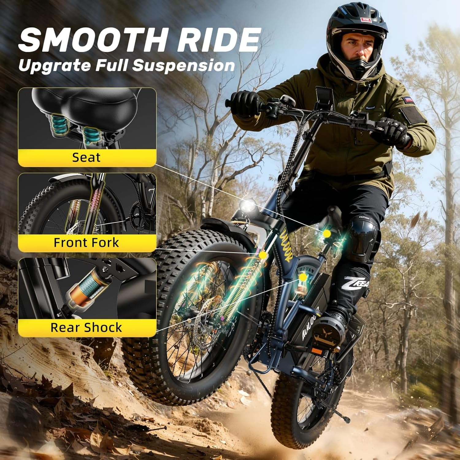 Auloor Folding Electric Bike for Adults, 1500W Peak Motor 48V 20Ah Removable Battery, 30 MPH 80 Miles, 20' Fat Tires Full Suspension Ebike, 7-Speed All Terrain E-Bike for Commuting, Camping & Outdoors