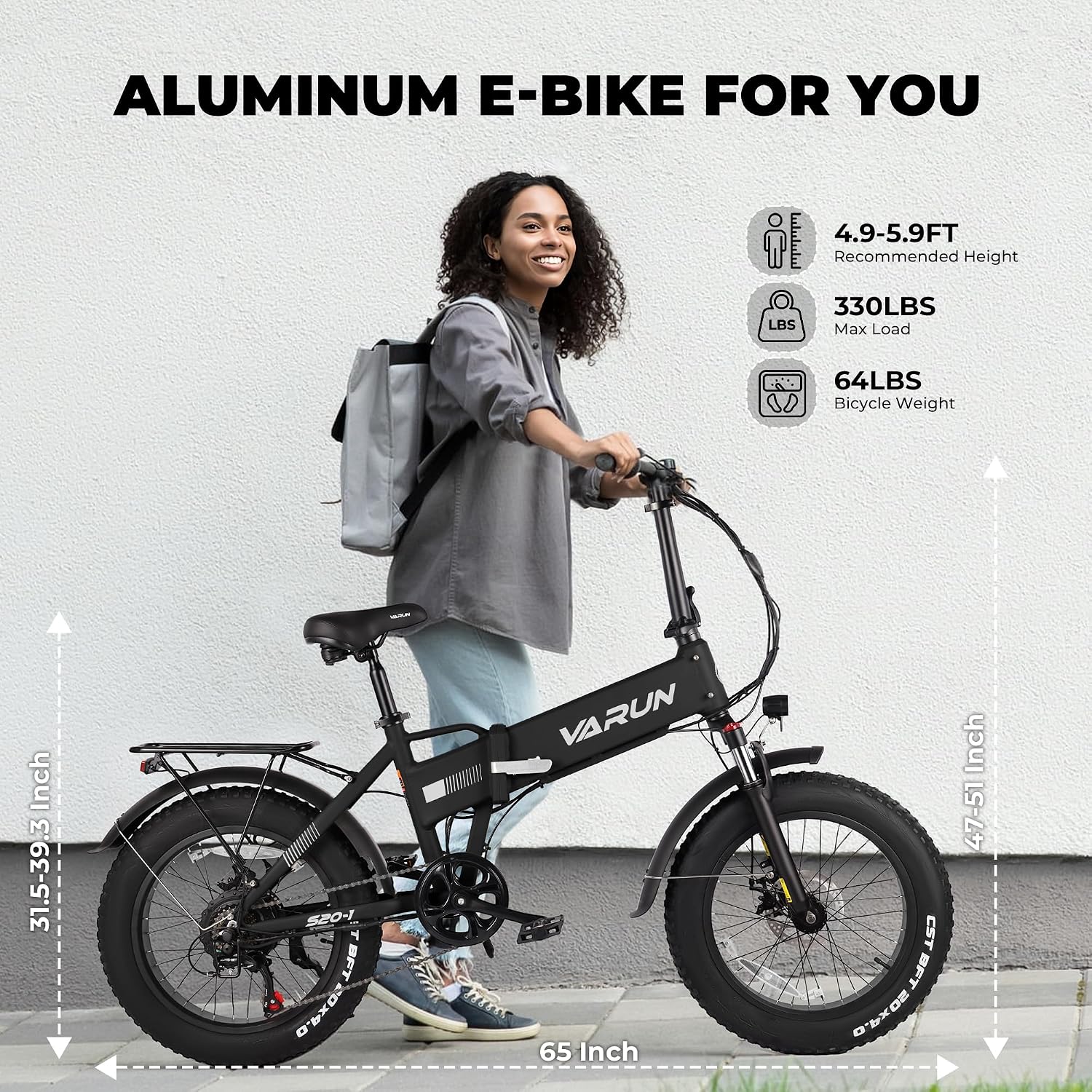 VARUN Electric Bike - Peak 750W Adults Ebike Up to 80KM, 25MPH, 624Wh Anti-Theft Battery, Shock Absorber, Pedal-Assist Level, Portable 20' Fat Tire Ebike for Women & Men