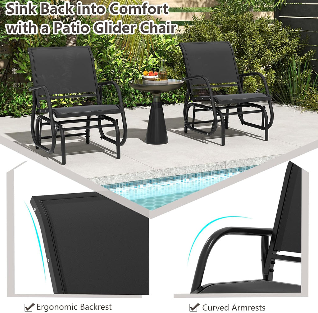 Tangkula Swing Glider Chair, Ergonomic Rocking Chair with Comfortable Fabric, Iron Frame, 4 Non-Slip Foot Pads, Outdoor Patio Glider Rocker Chair for Living Room, Garden, Backyard (2, Black)