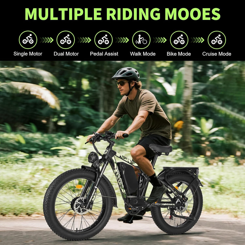 Forester 5000w Electric Bike, 60V 25Ah Bike Battery for Long Range with Dual Motor Ebike for Adults, 26x4 Electric Bike Fat Tires for All Terrain Electric Mountain Bike