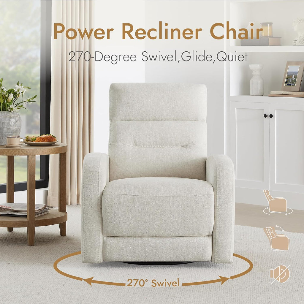 Watson & Whitely Swivel Power Recliner Glider Rocker, Nursery Recliner with Charging Port for Living Room, Fabric in Linen