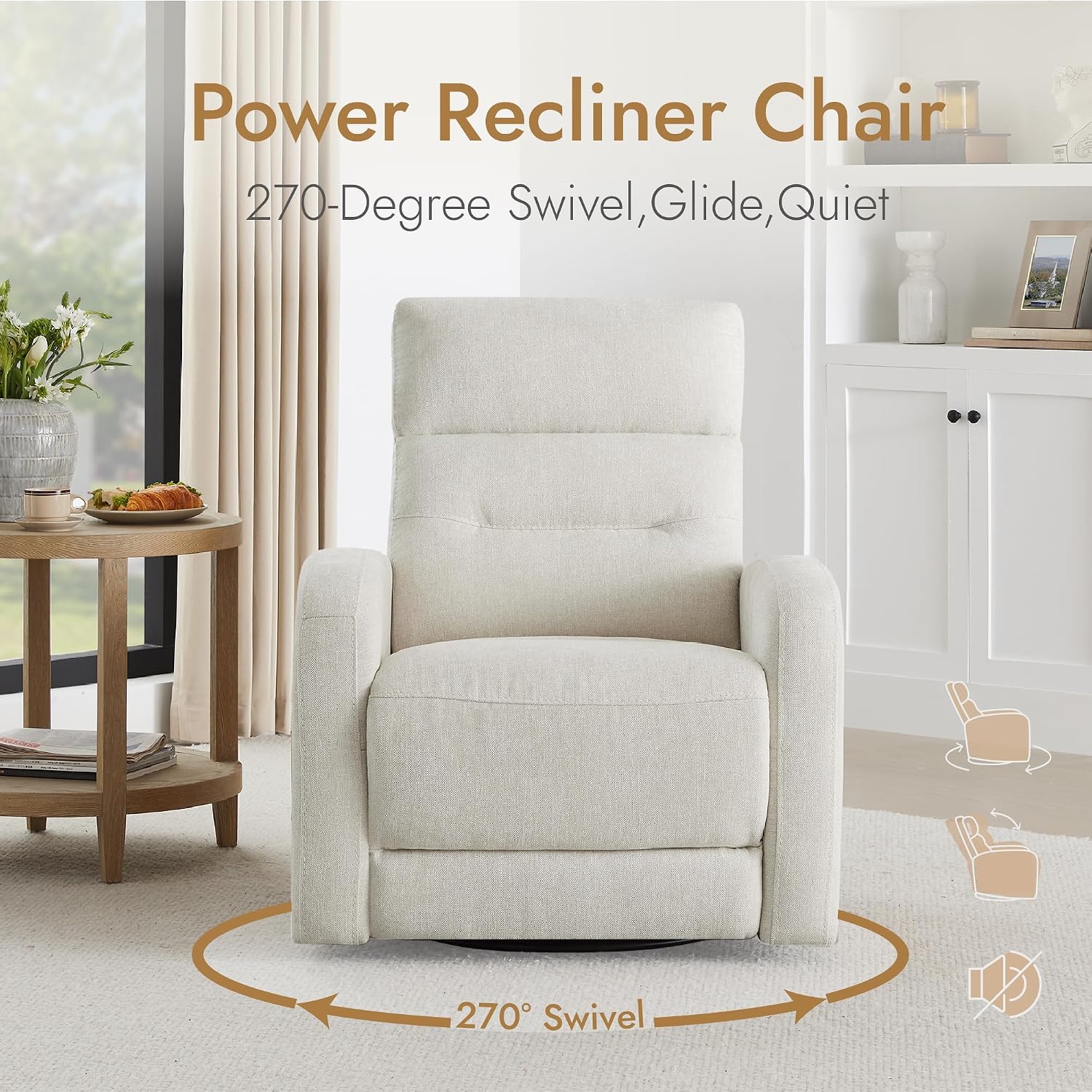 Watson & Whitely Swivel Power Recliner Glider Rocker, Nursery Recliner with Charging Port for Living Room, Fabric in Linen