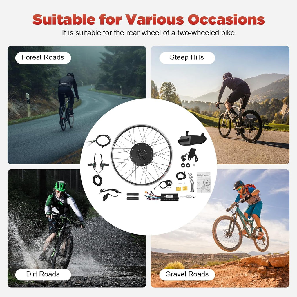 48V 1000W E-Bike Conversion Kit, 28'/29''/700CC Rear Wheel E-Bike Motor Kit w/Brushless Gearless Motor/Dual Mode Controller/PAS/Display, 5-Speed Adjustable, Compatible Universal Disc & V-Shaped Brakes