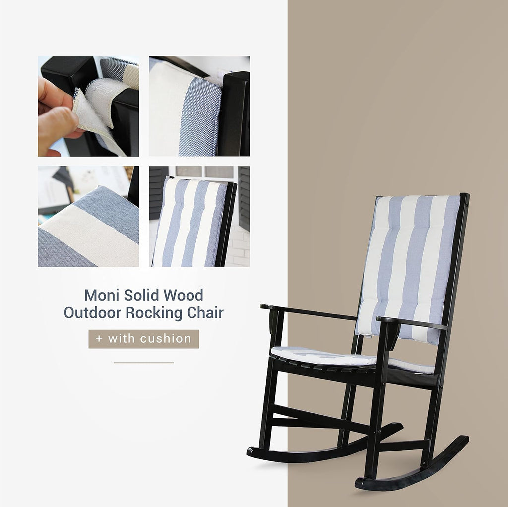 Cambridge Casual Bentley Solid Wood Porch Rocking Chair with Seat Pad, Black: Mahogany Outdoor Rocker with Cushion, Weather-Resistant Finish for Porch or Patio