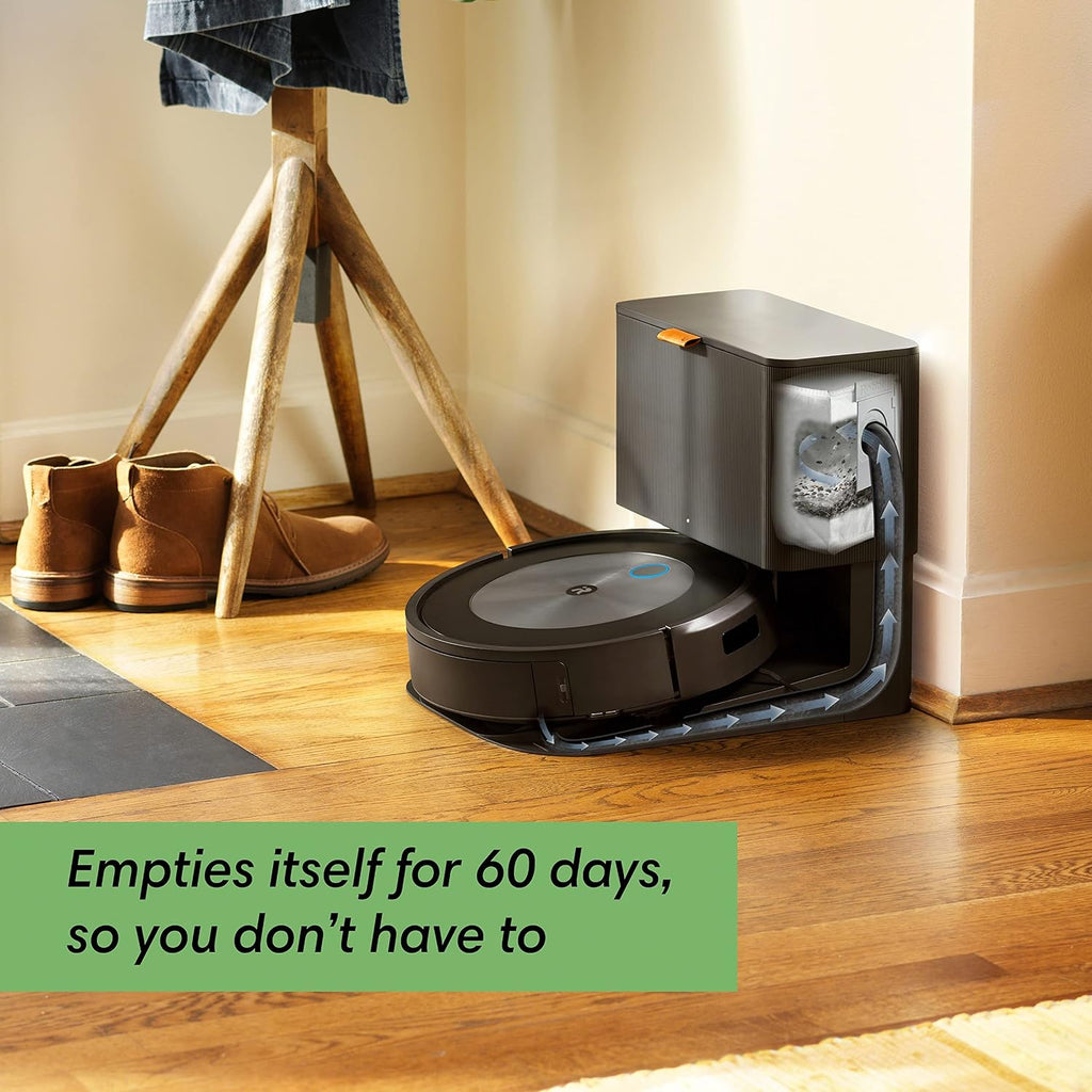 iRobot Roomba j7+ (7550) Self-Emptying Robot Vacuum – Identifies and avoids obstacles like pet waste & cords, Empties itself for 60 days, Smart Mapping, Works with Alexa, Ideal for Pet Hair (Renewed)