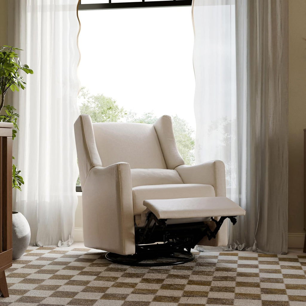 Babyletto Kiwi Recliner and Swivel Glider in Performance Beach Eco-Weave, GREENGUARD Gold Certified, Manual Recline, Water Repellant + Stain Resistant Fabrics