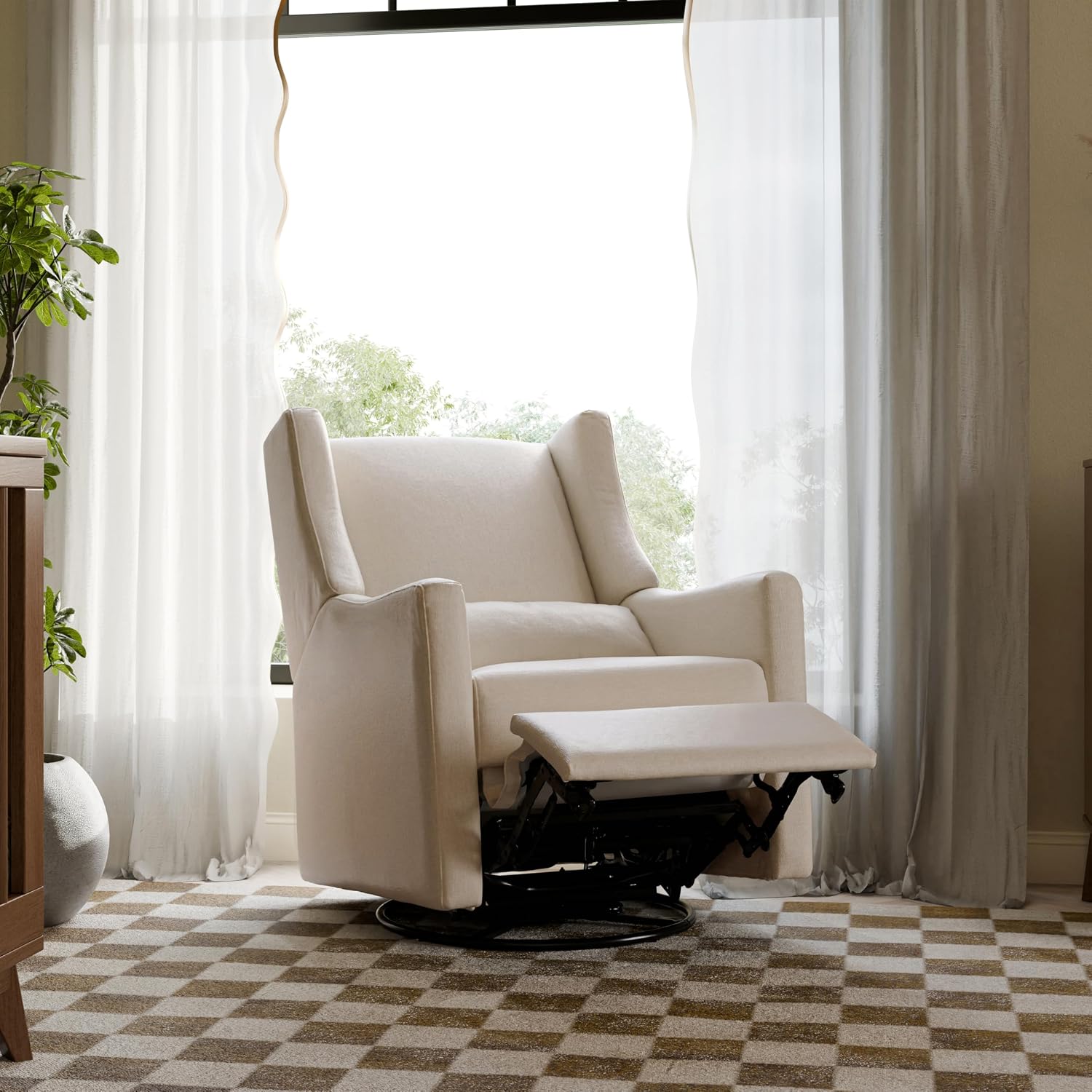Babyletto Kiwi Recliner and Swivel Glider in Performance Beach Eco-Weave, GREENGUARD Gold Certified, Manual Recline, Water Repellant + Stain Resistant Fabrics