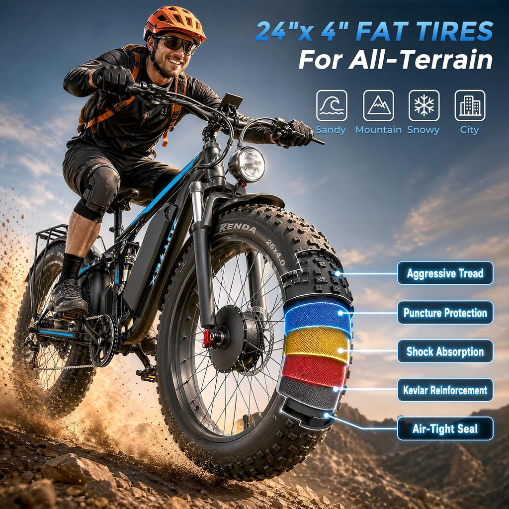 Peak 9000W Dual Motor Ebike for Adults, 58V Max-Output Battery 24Inch Fat Tire Electric Bike, Max 47MP H Speed & 105 Miles Range, Hydraulic Disc Brakes Full Suspension