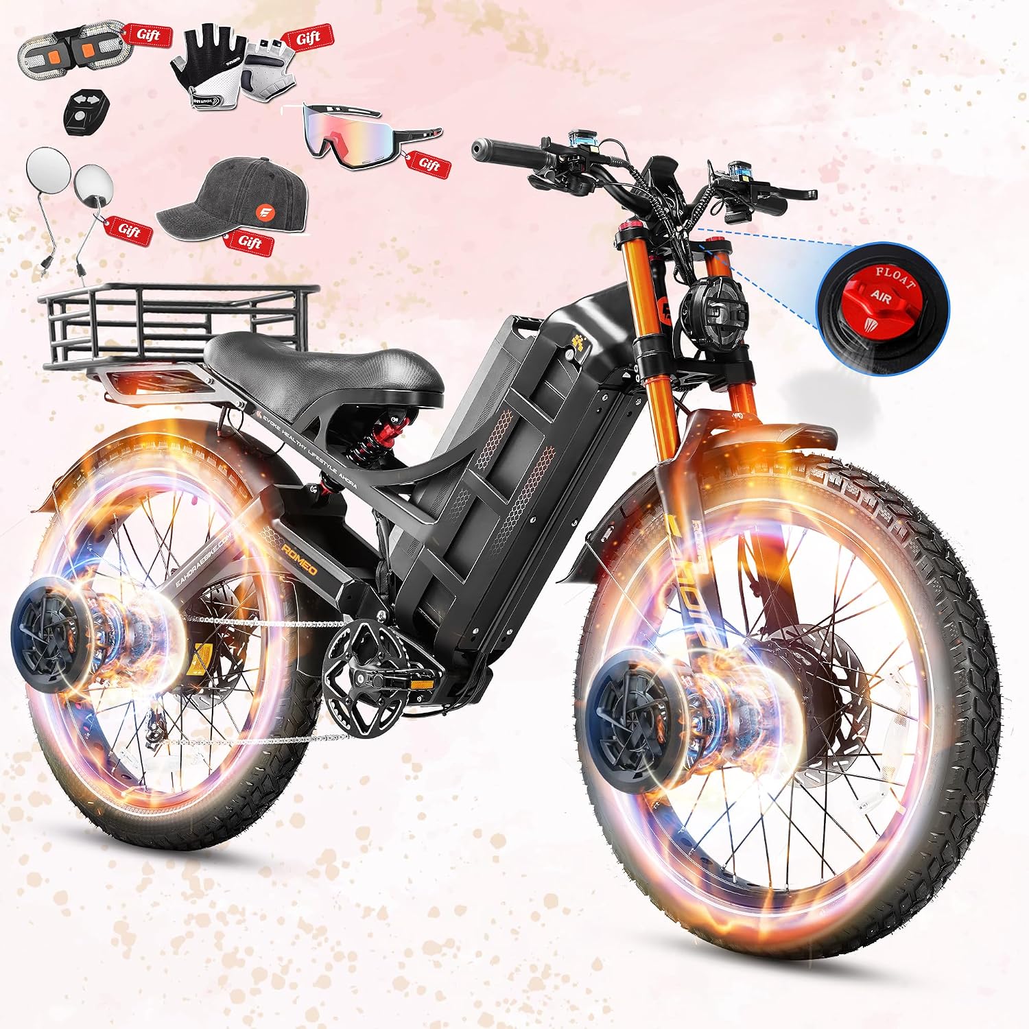 eAhora 2026 Romeo Pro 3/2 50-46Mph Electric Bike for Adults 5600W/4000W/2500W Dual Motor Ebike 60V/80Ah 52V/70Ah Long Range Fat Tire Full Suspension Electric Mountain Bicycle