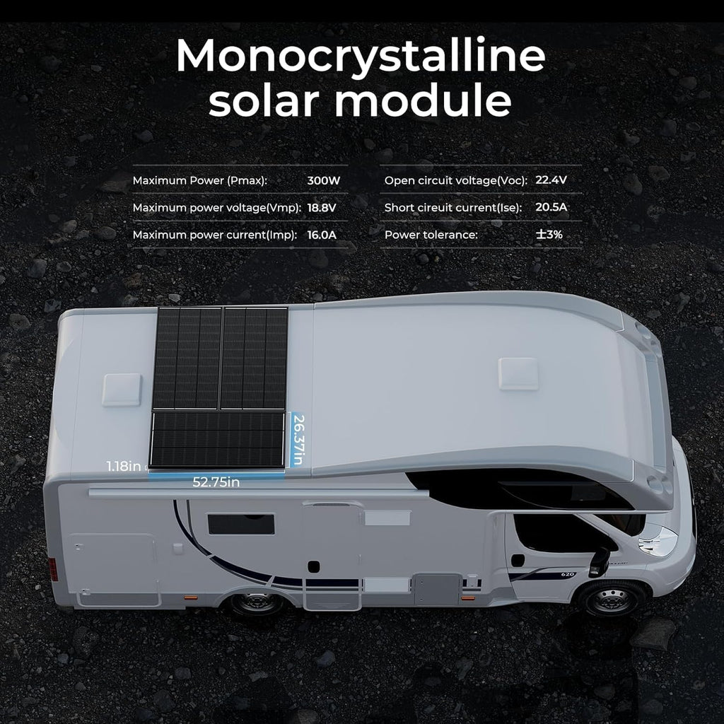 300 Watt Solar Panel, Upgraded 18BB Solar Cells 24.6% High Efficiency Monocrystalline 12V/24V PV Module for Home Rooftop RV Camper Marine Boat Off Grid System All Black (1pack)