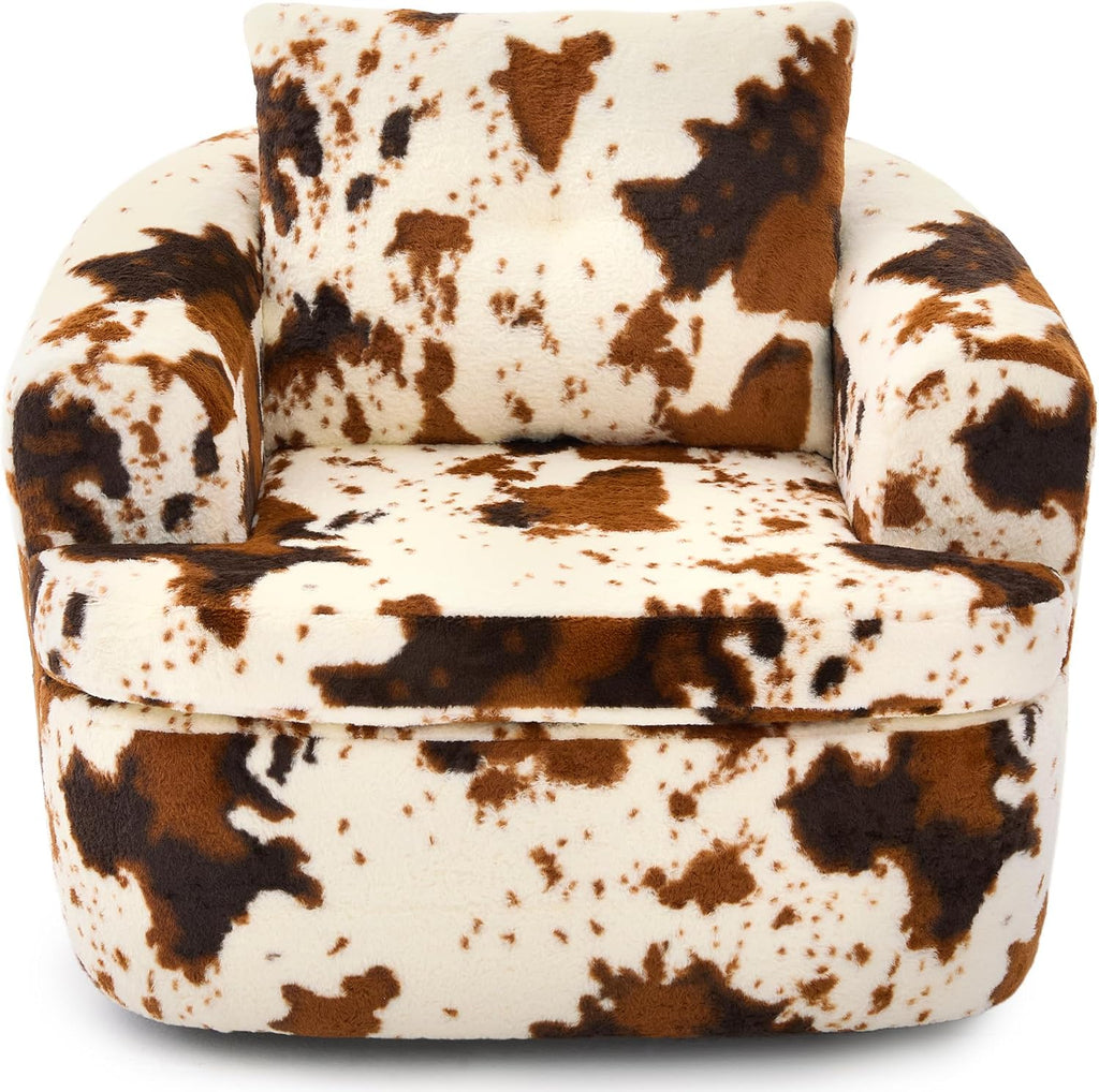 JIVOIT 360° Swivel Barrel Accent Chair, 36.6' Swivel Round Sofa Chair with Dual-Layer Cushion Design, Modern Upholstered Single Sofa for Living Room, Bedroom, Office and Hotel (Beige&Brown, 121)