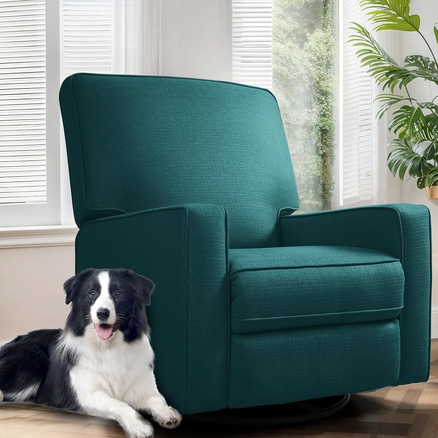 Swivel Rocker Recliner Chair for Adults, High Back Fabric Recliner with Deep Seat, Manual Glider for Living Room & Nursery, Green