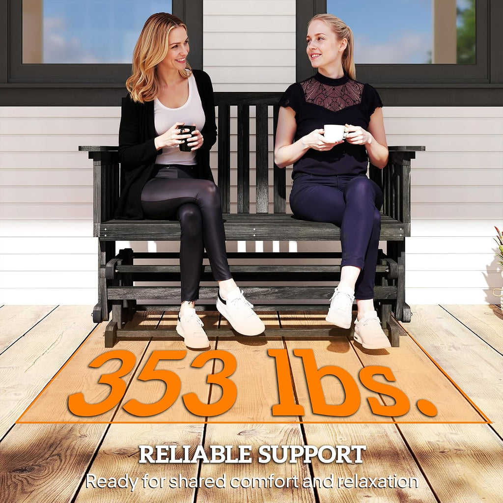Outsunny 2-Person Patio Swing Glider Bench with Quick Drying Design and Wide Armrest, Wood Rocking Chair Loveseat for Backyard Garden Porch, Black