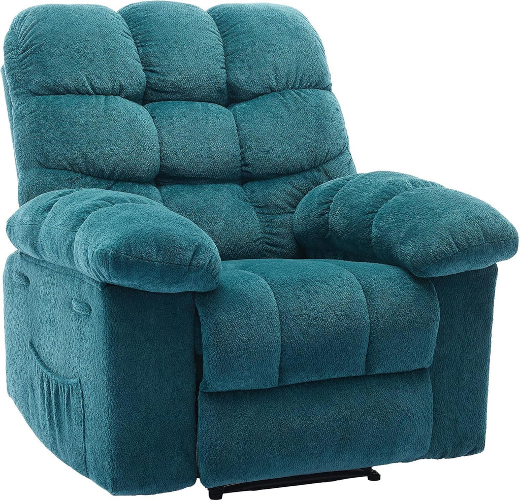 Oversized Rocker Recliner Chair for Adult, Ergonomic NurseryRock 150°Recliner Chairs,Extra Wide Manual Recliners,Upholstery Overstuffed Soft Rocking Sofa Chair for Livingroom,Blue