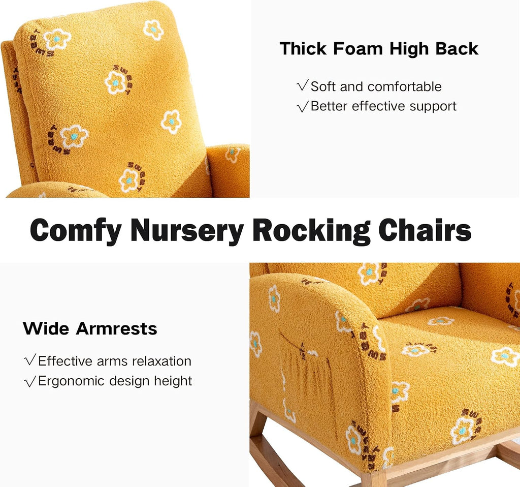 Chifee & Vingol Rocking Chair Nursery Boucle Sherpa Nursing Glider Rocker Chair, Teddy Yellow