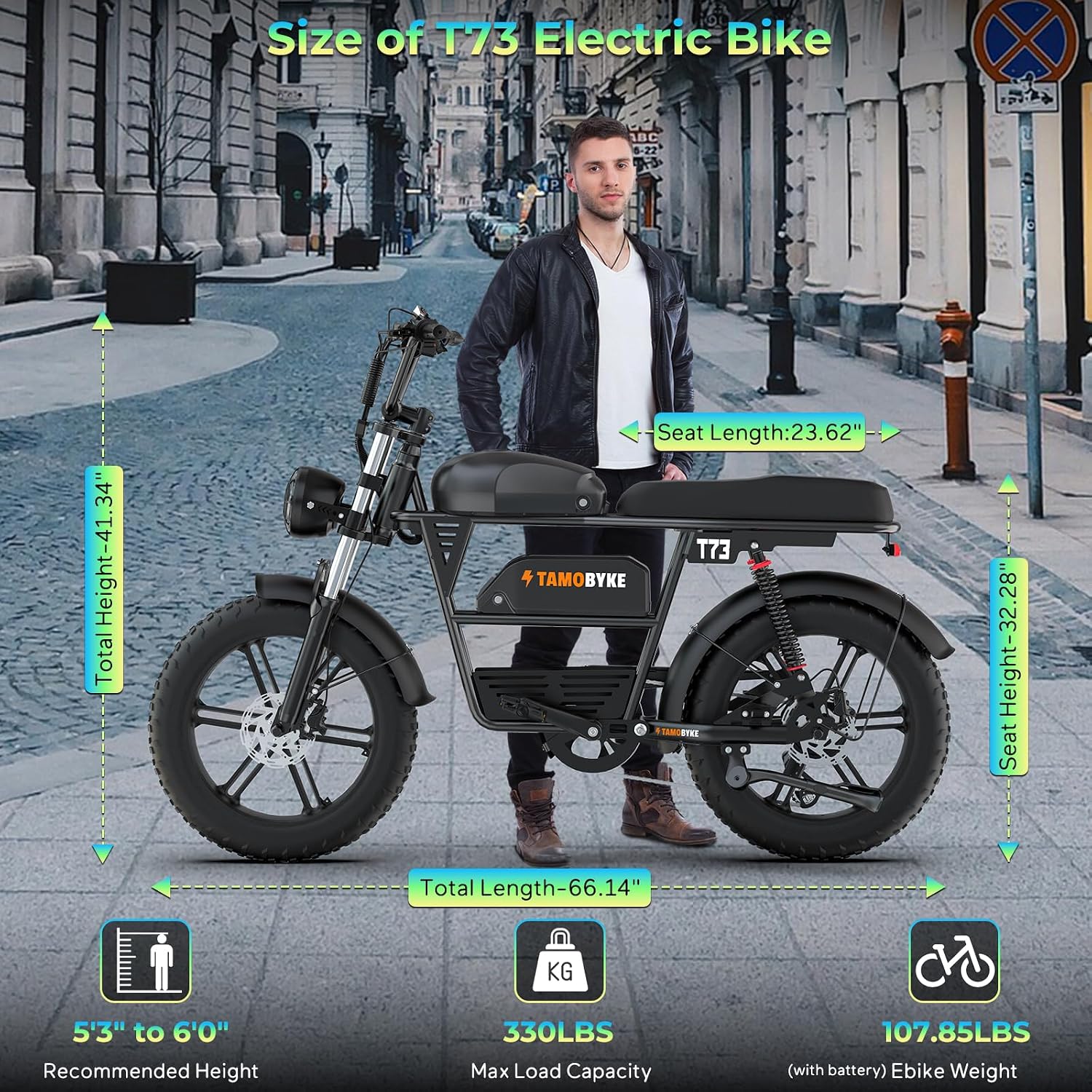 Tamobyke Premium T73 Series Electric Bike for Adults,48V15Ah/36Ah/41Ah Large Battery,1000W/1500W/3000W Powerful Motor, 28/33/37.5Mph Max Speed,20''*4'' Fat Tire E-Bike for Commute/Off-Road. Age 15+.