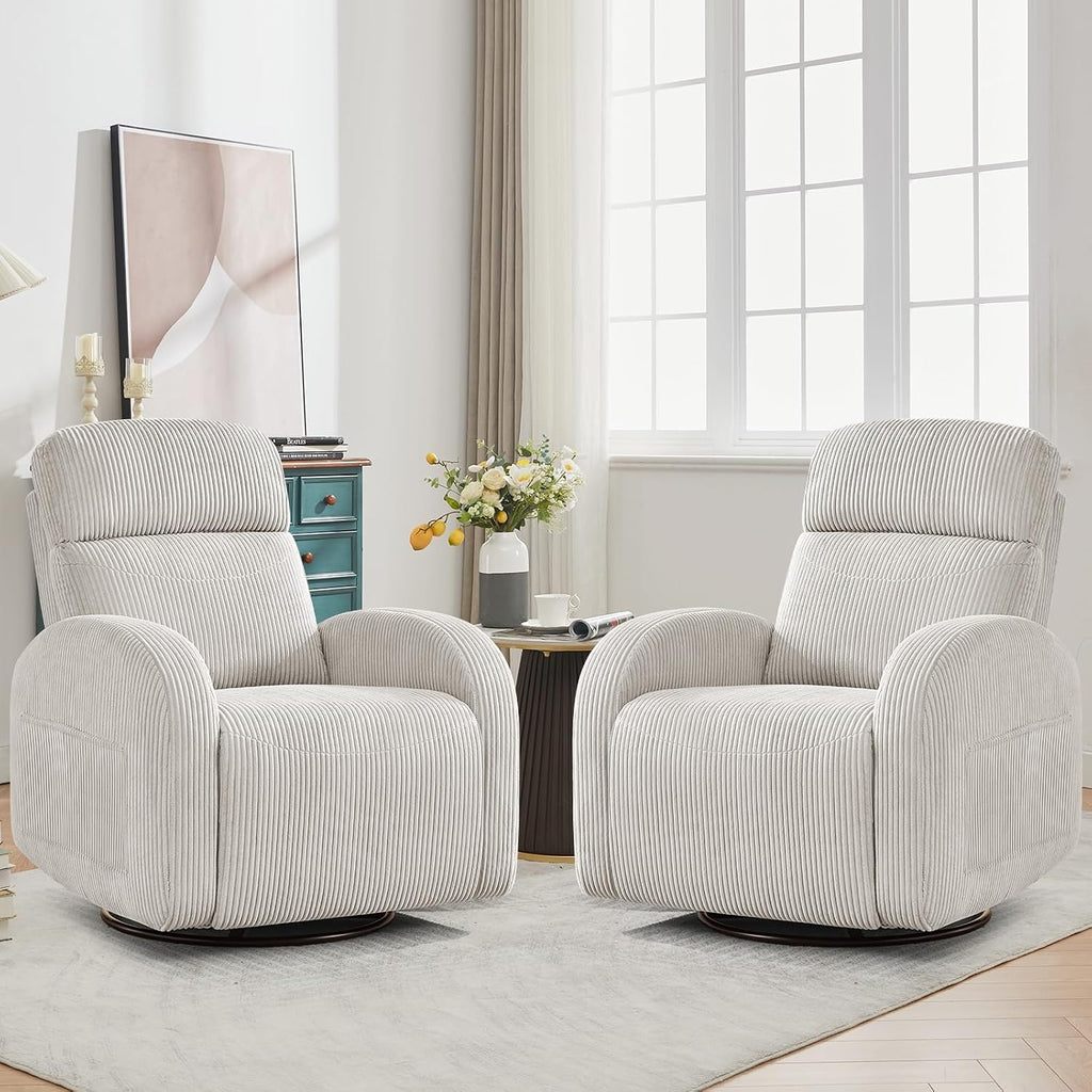 Swivel Recliner Rocker Nursery, Nursering Glider Recliner, Manual Swivel Rocking Reclining with Double Pockets for Living Room,Corduroy Camel