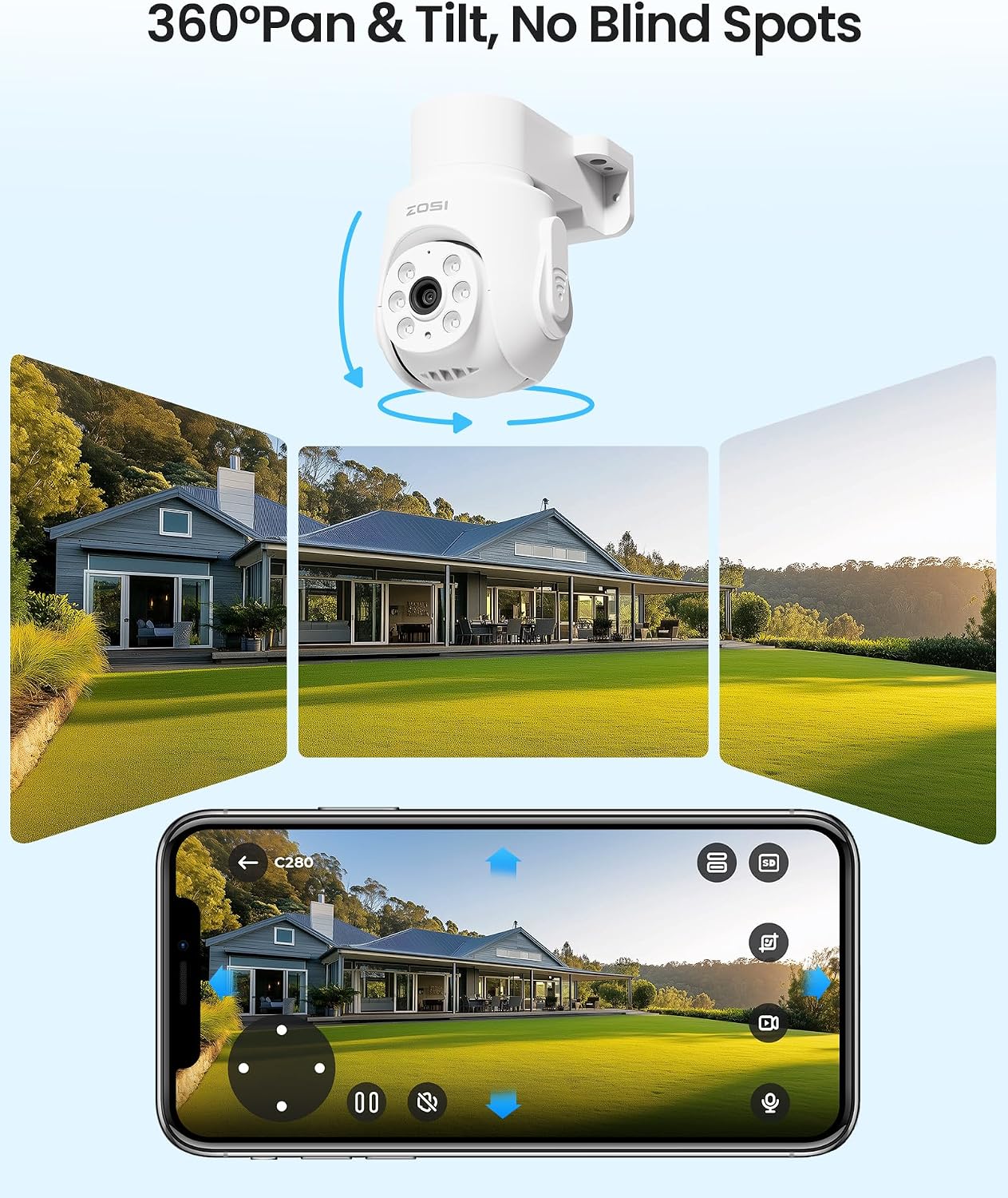 ZOSI 5MP Wired Security Camera System with 4pcs 1080p Pan/Tilt 360°View Indoor Outdoor Camera, AI Human Vehicle Detection, Night Vision, Audio Recording, Remote Access (No HDD)
