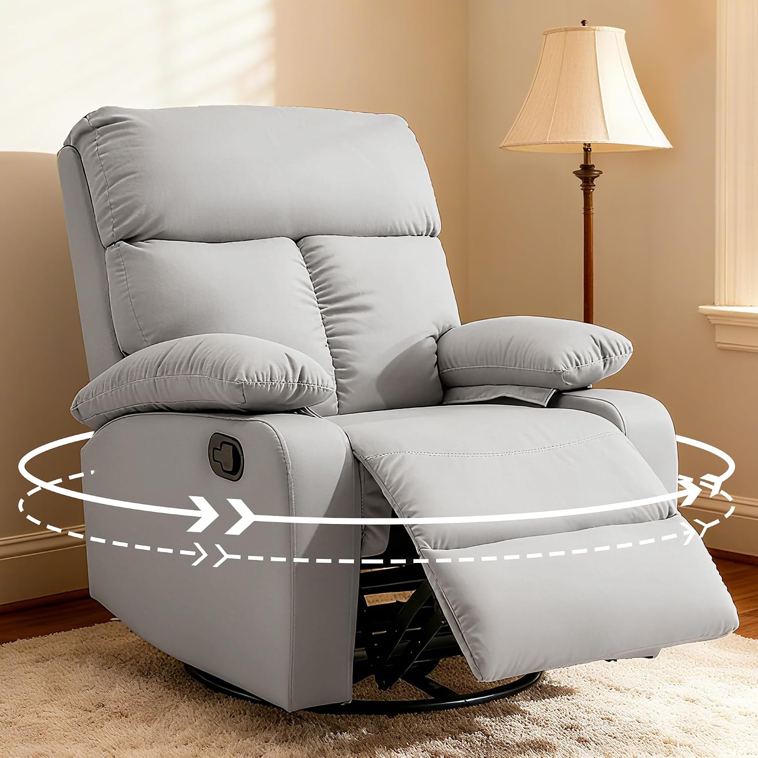 Rocking Recliner, 360° Swivel Recliner Chairs for Adults, Small Rocker Recliners for Small Spaces, Living Room, Bedroom, Nursery, RV, Light Grey