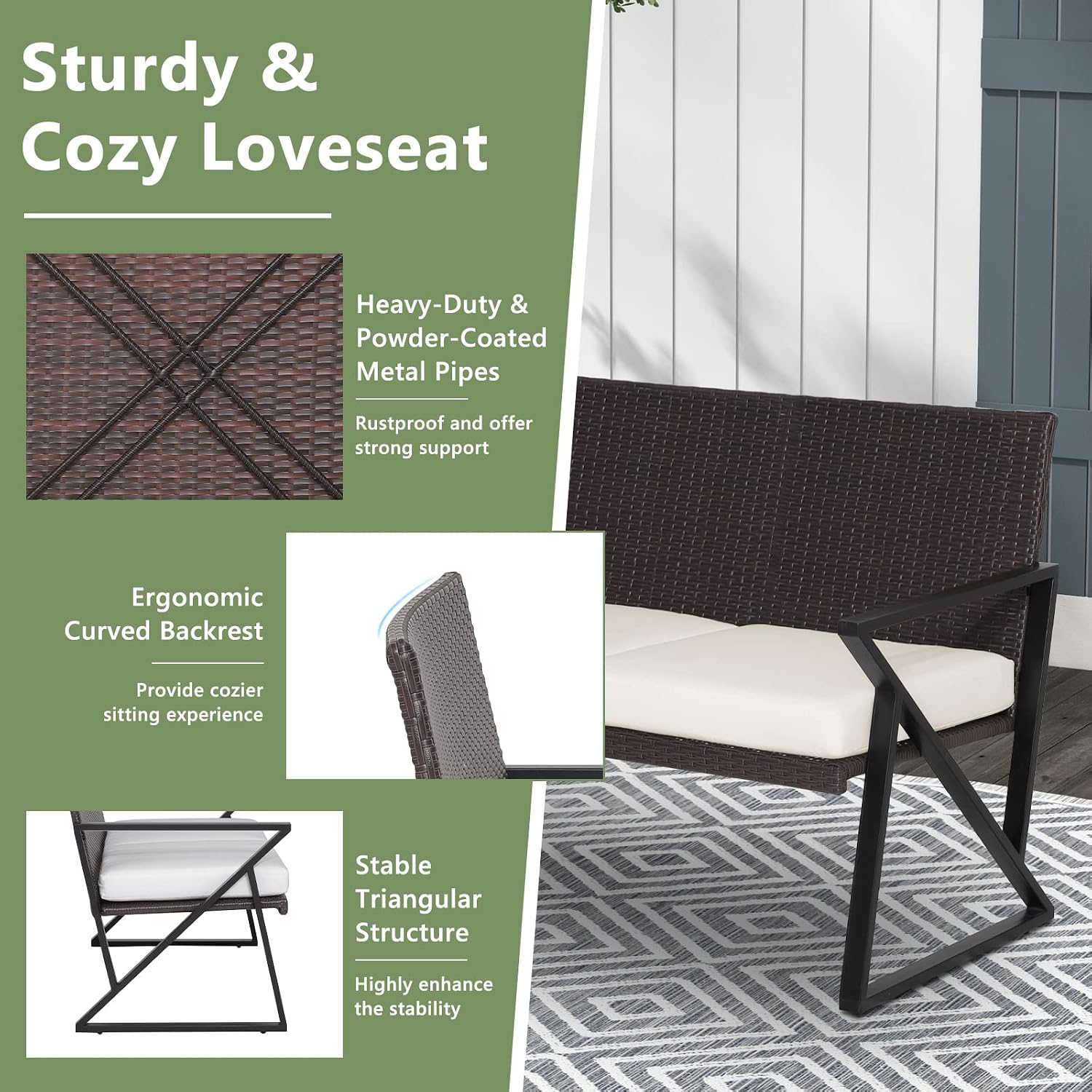Tangkula 4 Piece Patio Rocking Furniture Set, Patiojoy Heavy Duty PE Wicker Loveseat with 2 Rocking Chairs & 1 Coffee Table, Outdoor Rattan Conversation Set for Porch, Poolside, Balcony