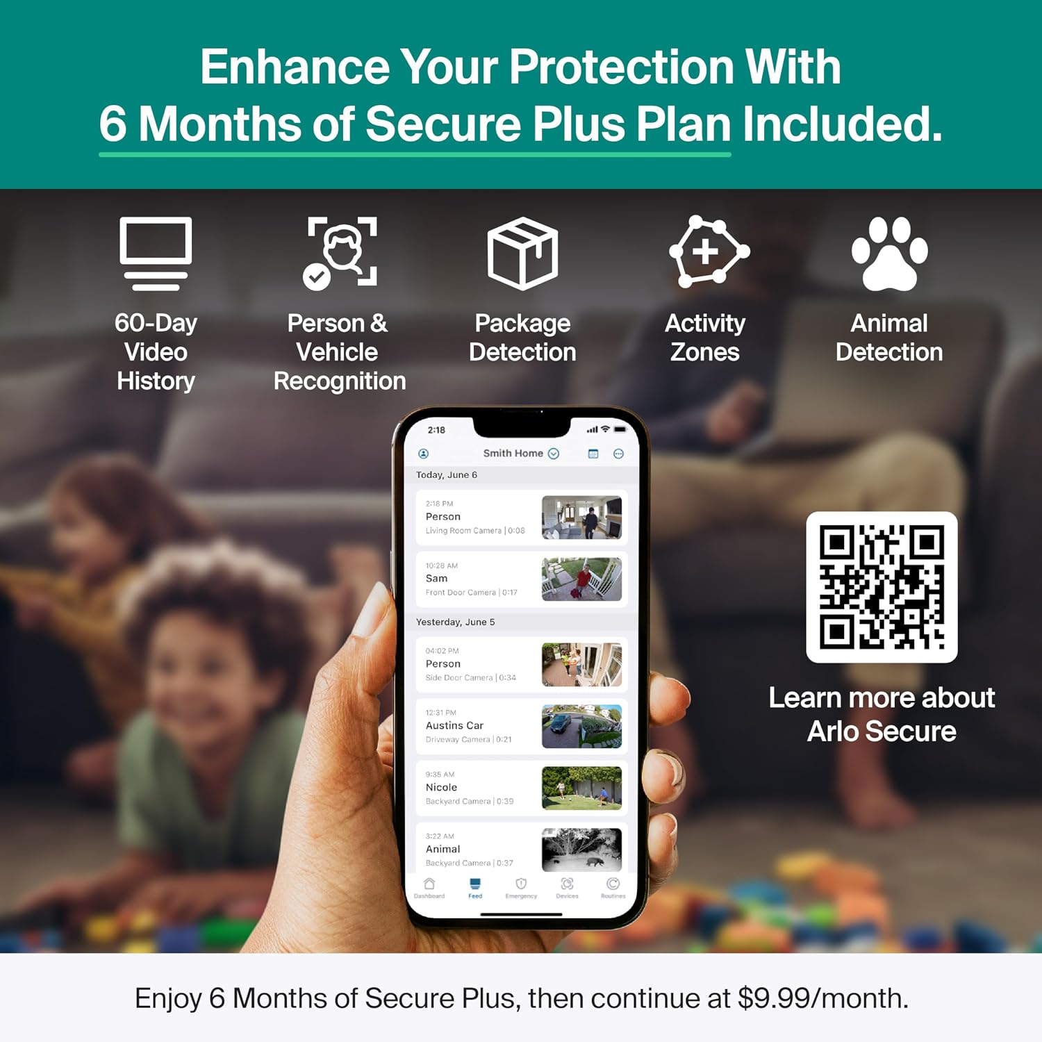 Arlo Essential Security Camera (3rd Gen - 2025 Release) 3 Cam + 3 Solar Panels + 6 Months of Secure Plus Plan - 2K, Person Recognition, Package Detection, Animated Preview, Dual-Band WiFi, White