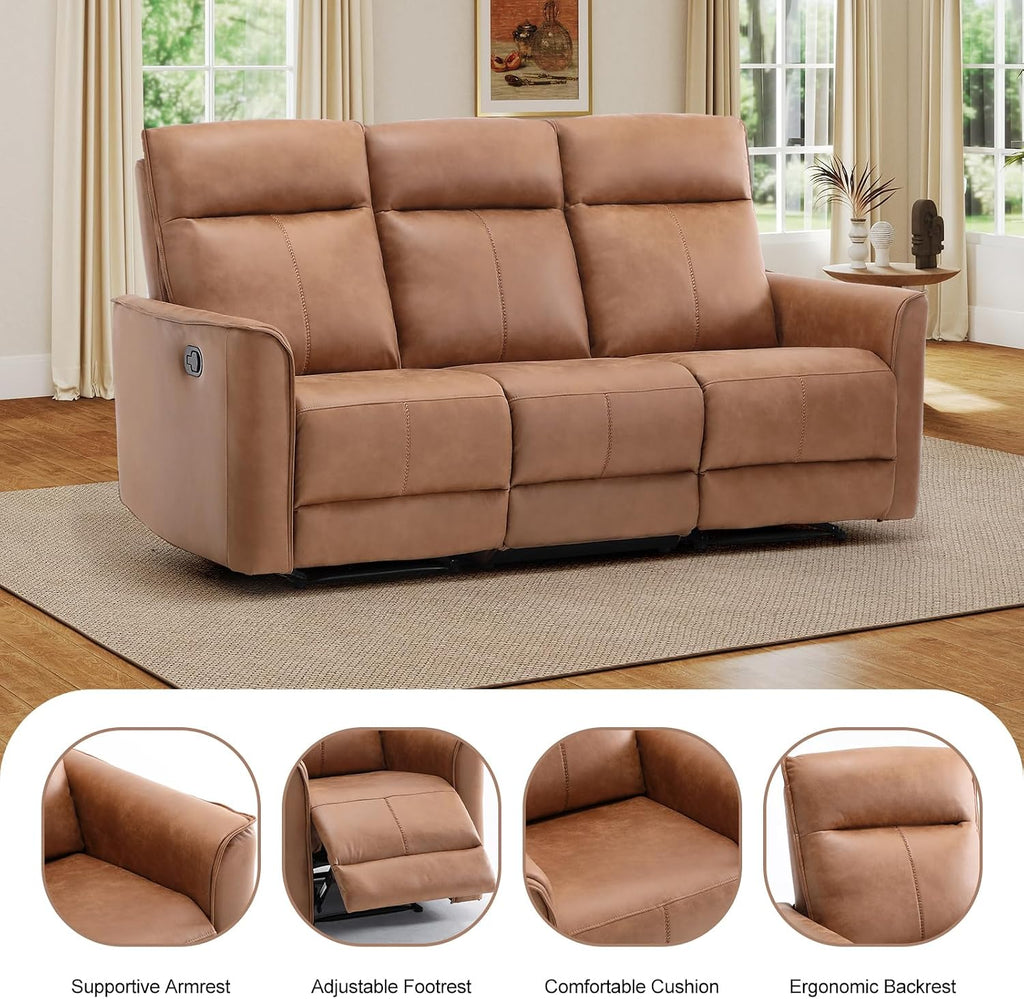 EBELLO Manual Recliner Sofa Furniture Set for Living Room, 2 Leathaire Nursing Chairs Swivel Glider Recliners and a 3 Seater Reclining Couch Set for Home Office, Brown