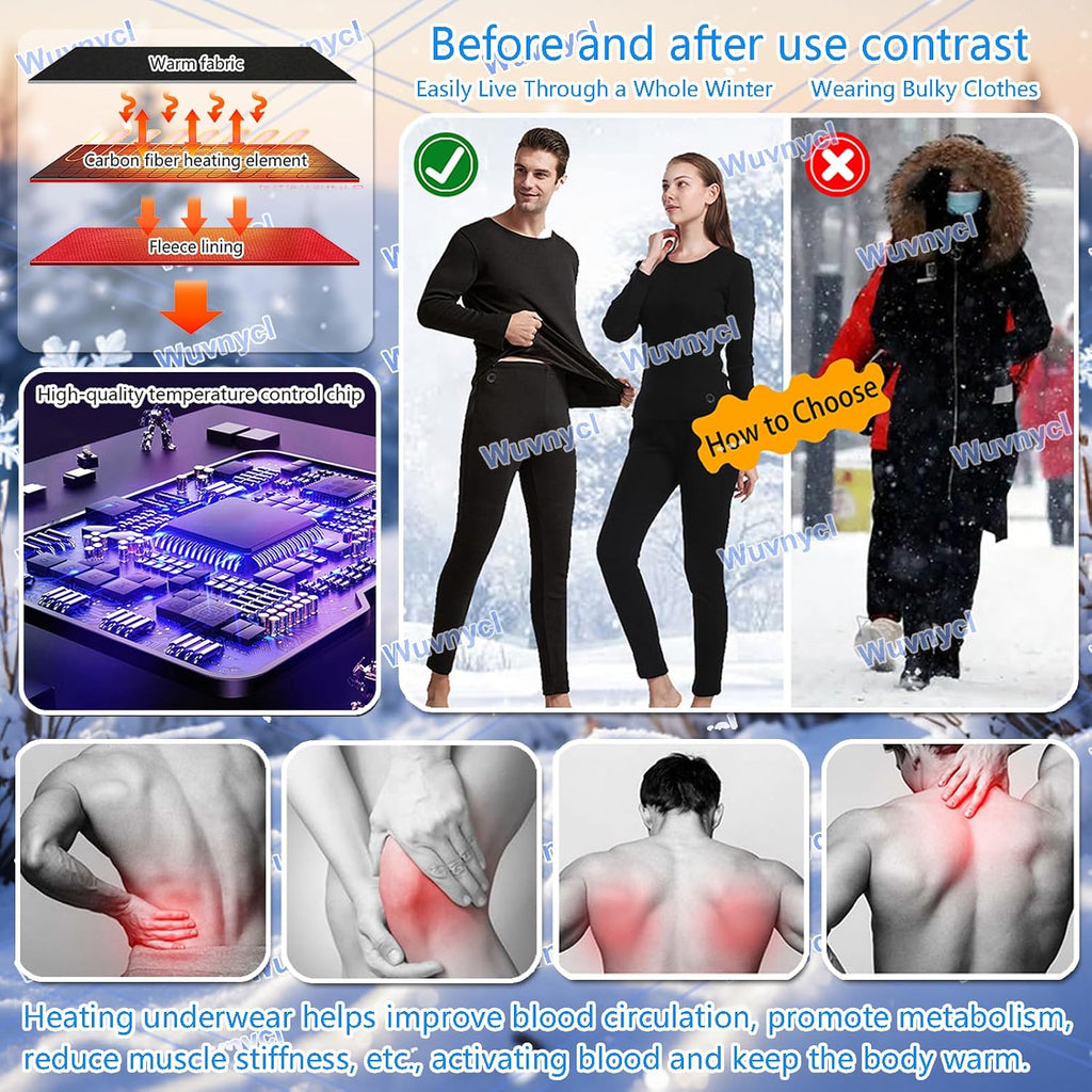Heated Thermal Underwear Set for Men Women, 20 Zone Electric Heating Baselayer Long Johns for Outdoor Cycling HuntingBlack,XS