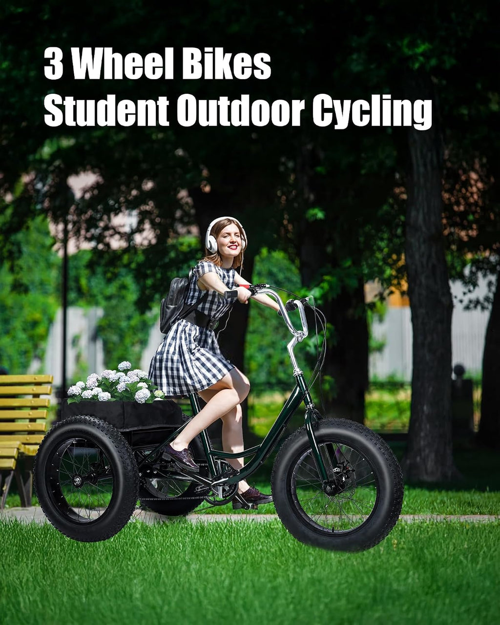 Tricycle for Adults, 20 Inch Fat Tire Trike for Adults, 7 Speed, Load Capacity 450lbs, 20' x 4' Tires 3 Wheel Bikes for Adult Tricycle Bike Cruiser, with Double Disc Brake, Shopping Basket