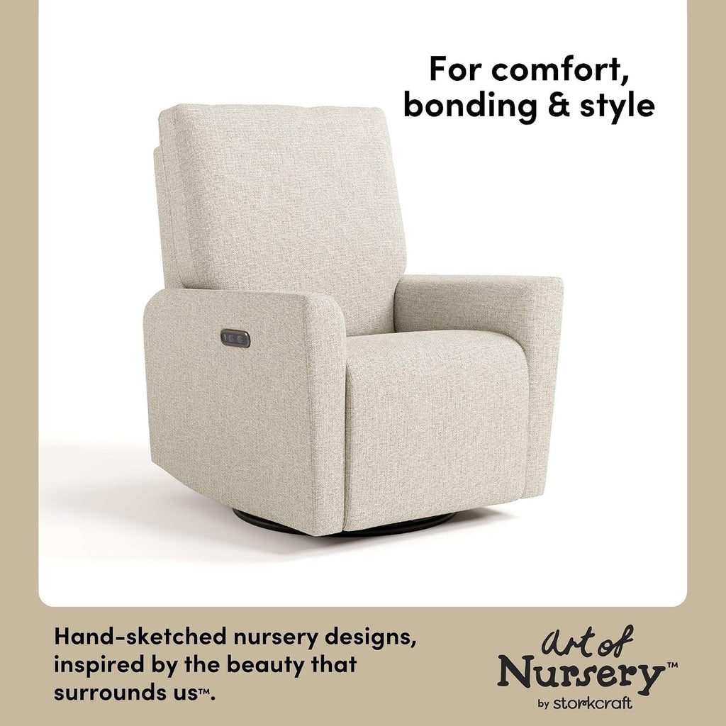 Storkcraft Santorini Deluxe Power Recliner Swivel Glider (Dune Basketweave) – Premium Electronic Power Recliner for Nursery, Includes Dual-USB Charging Port for USB-A & USB-C, Glider Rocking Chair