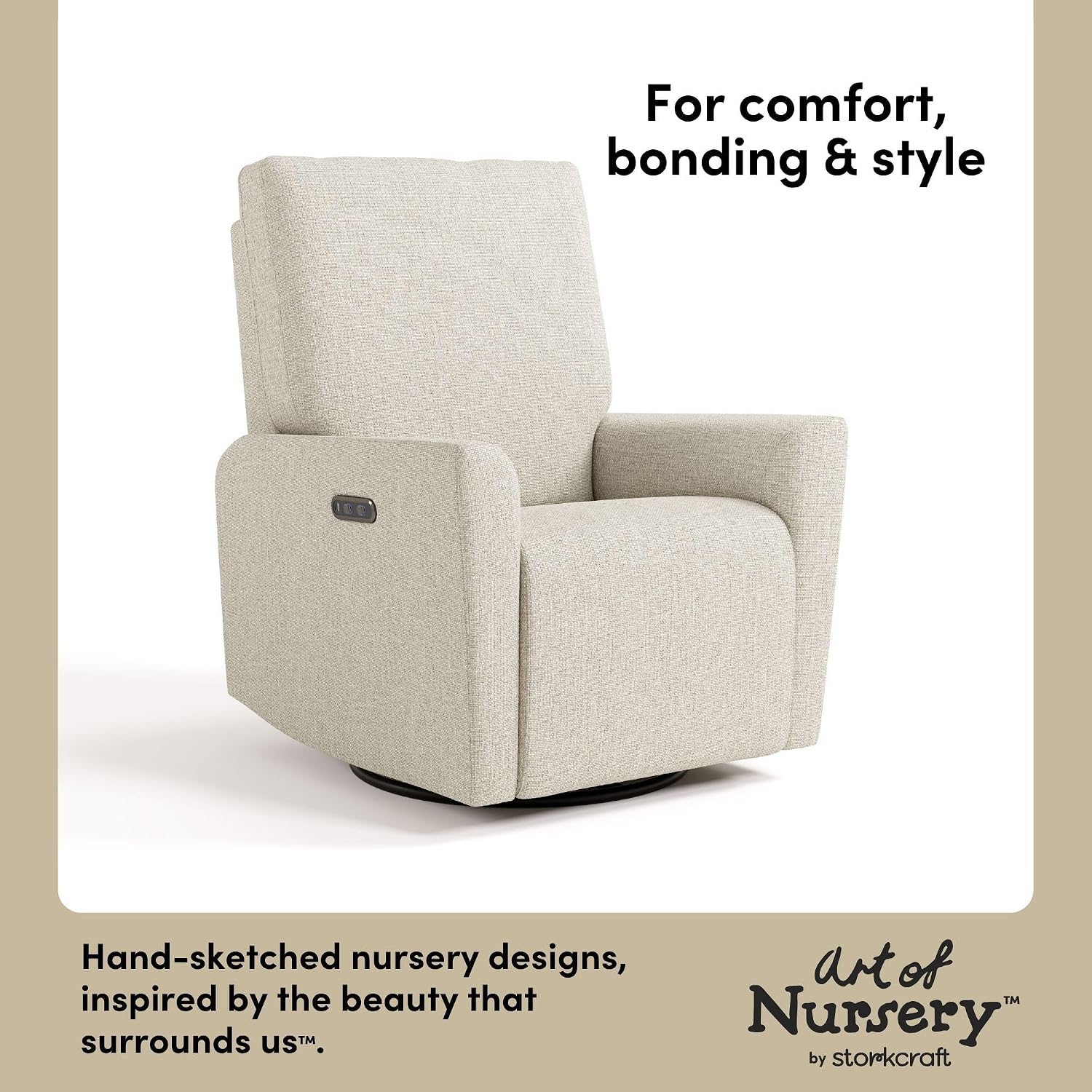 Storkcraft Santorini Deluxe Power Recliner Swivel Glider (Dune Basketweave) – Premium Electronic Power Recliner for Nursery, Includes Dual-USB Charging Port for USB-A & USB-C, Glider Rocking Chair