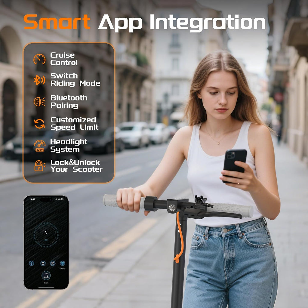 NAVIC Electric Scooter with Dual Suspension, 8.5'/10' Tires, 350W/500W Motor, 19/22 Mph, Max 22/25/27/49Miles Range, Foldable E Scooter for Adults with Braking, App Control