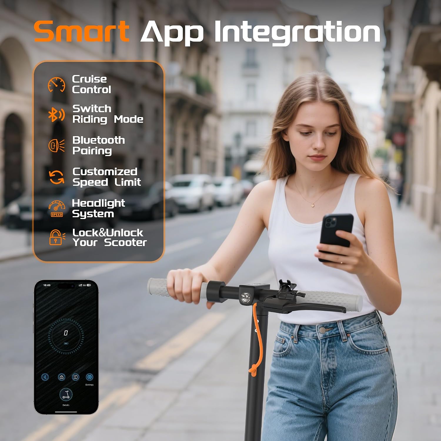 NAVIC Electric Scooter with Dual Suspension, 8.5'/10' Tires, 350W/500W Motor, 19/22 Mph, Max 22/25/27/49Miles Range, Foldable E Scooter for Adults with Braking, App Control