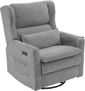Power Recliner Chair,Oversized Swivel Rocker Recliner with Adjustable Headrest,Nursery Rocking Chair with Lumbar Cushion for Living Room,Grey
