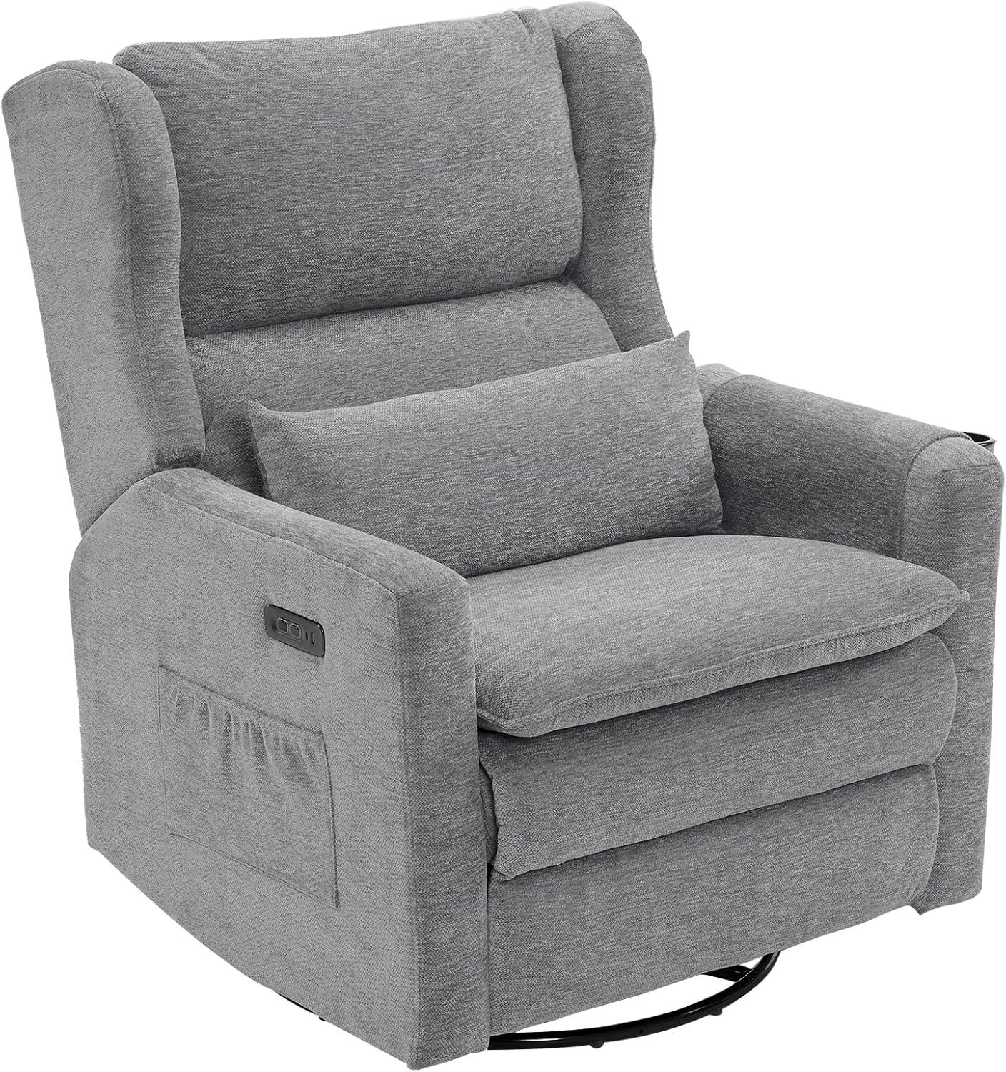 Power Recliner Chair,Oversized Swivel Rocker Recliner with Adjustable Headrest,Nursery Rocking Chair with Lumbar Cushion for Living Room,Grey