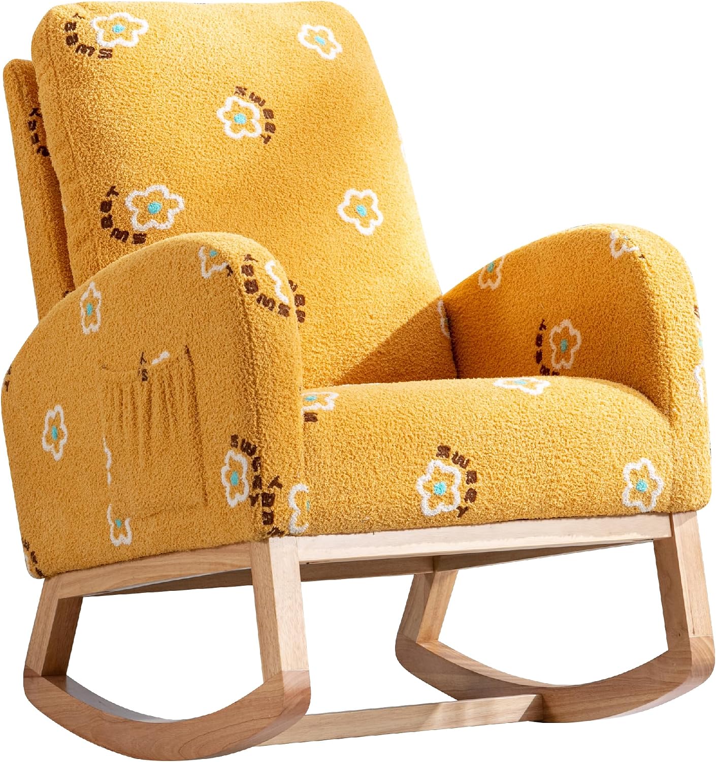 Chifee & Vingol Rocking Chair Nursery Boucle Sherpa Nursing Glider Rocker Chair, Teddy Yellow