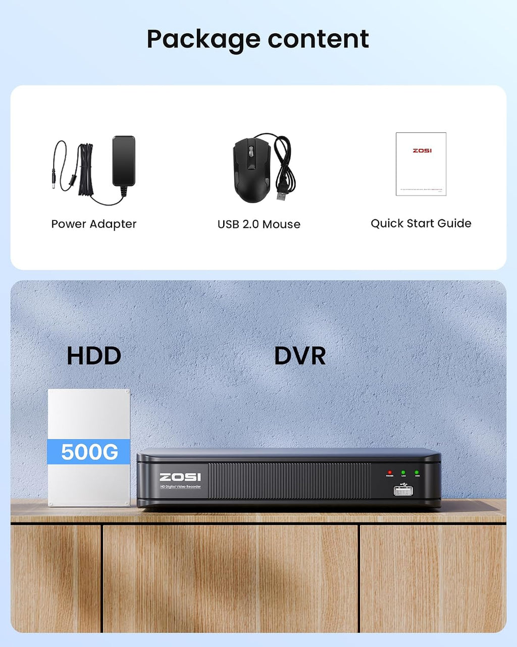 ZOSI 8 Channel 5MP 3K Lite H.265+ CCTV DVR Recorder with 500GB HDD, Hybrid 4-in-1 TVI/CVI/AHD/Analog 1080p HD Surveillance DVR for Security Camera, AI Human Vehicle Detect, Alert Push, Remote Access