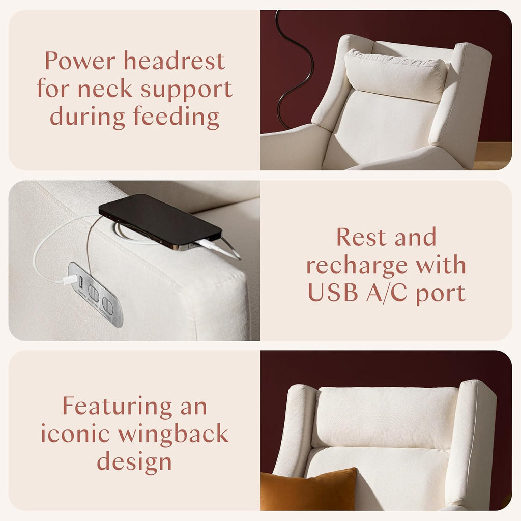 Babyletto Kiwi Plus Power Recliner and Swivel Glider with Power Headrest and USB Port in Performance Cream Eco-Weave, Water Repellent & Stain Resistant, Greenguard Gold and CertiPUR-US Certified