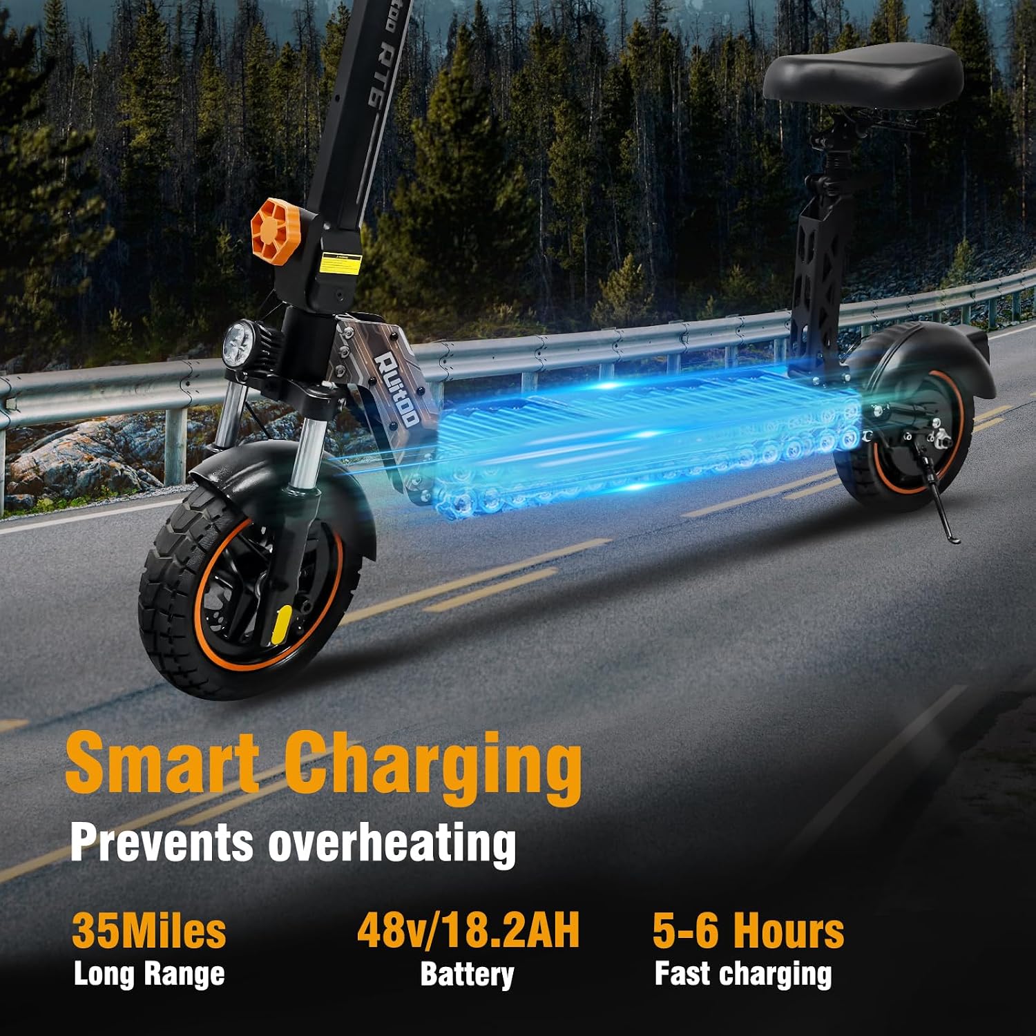 Electric Scooter Adults 1600/2000W Motor 50 Miles Long Range & 30/35 MPH Top Speed 10' Off Road Tire Folding E-Scooter 48V 20.8AH Battery Kick Scooter with Detachable Seat for Commuter Outdoor