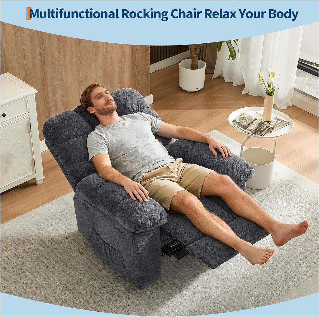 Manual Recliner Chair for Living Room, Overstuffed Fabric Reclining Sofa with Side Pockets, Ergonomic Upholstered Lazy Chair with Q235 Steel Frame for Adults (Gray)