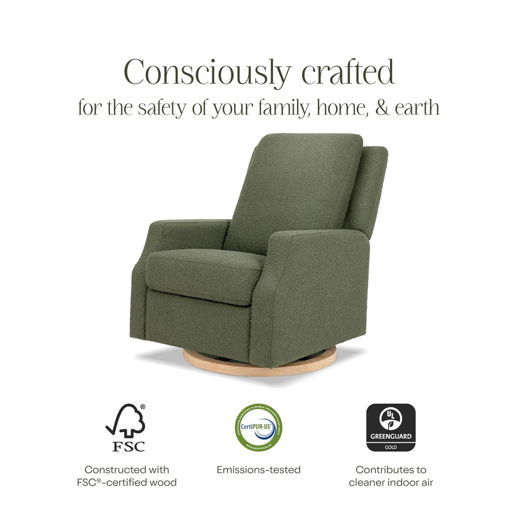 Namesake Crewe Glider Recliner Nursery Chair - GREENGUARD Gold & Certi-PUR US Certified Rocker Recliner - Glider Rocking Chair for Nursery & Living Room - Manual, 360° Swivel, Olive Boucle