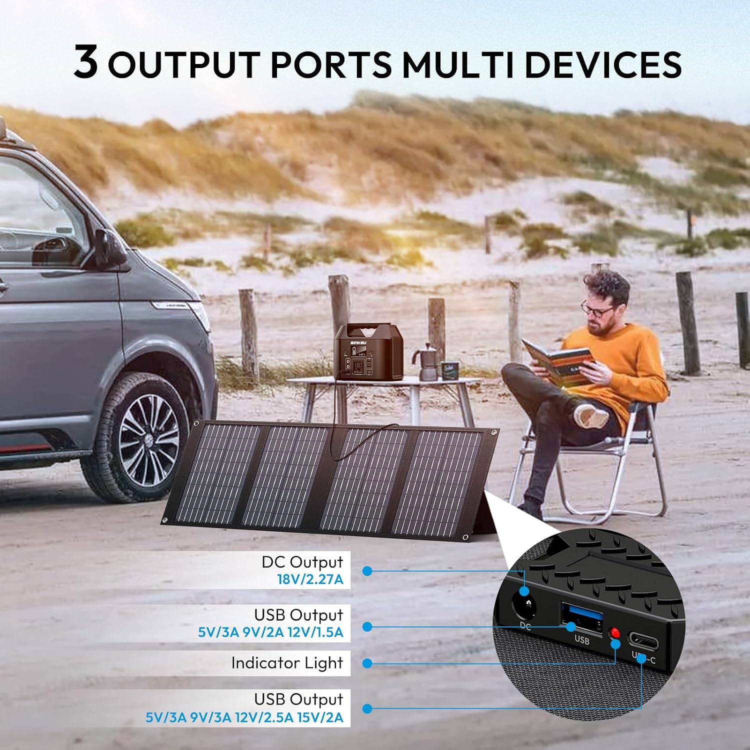 SinKeu Portable Power Station with 40W Portable Solar Panels, LiFePO4 Battery Solar Generator for Home Use, 150W Power Bank with AC Outlet for Camping, RV, Emergency Backup