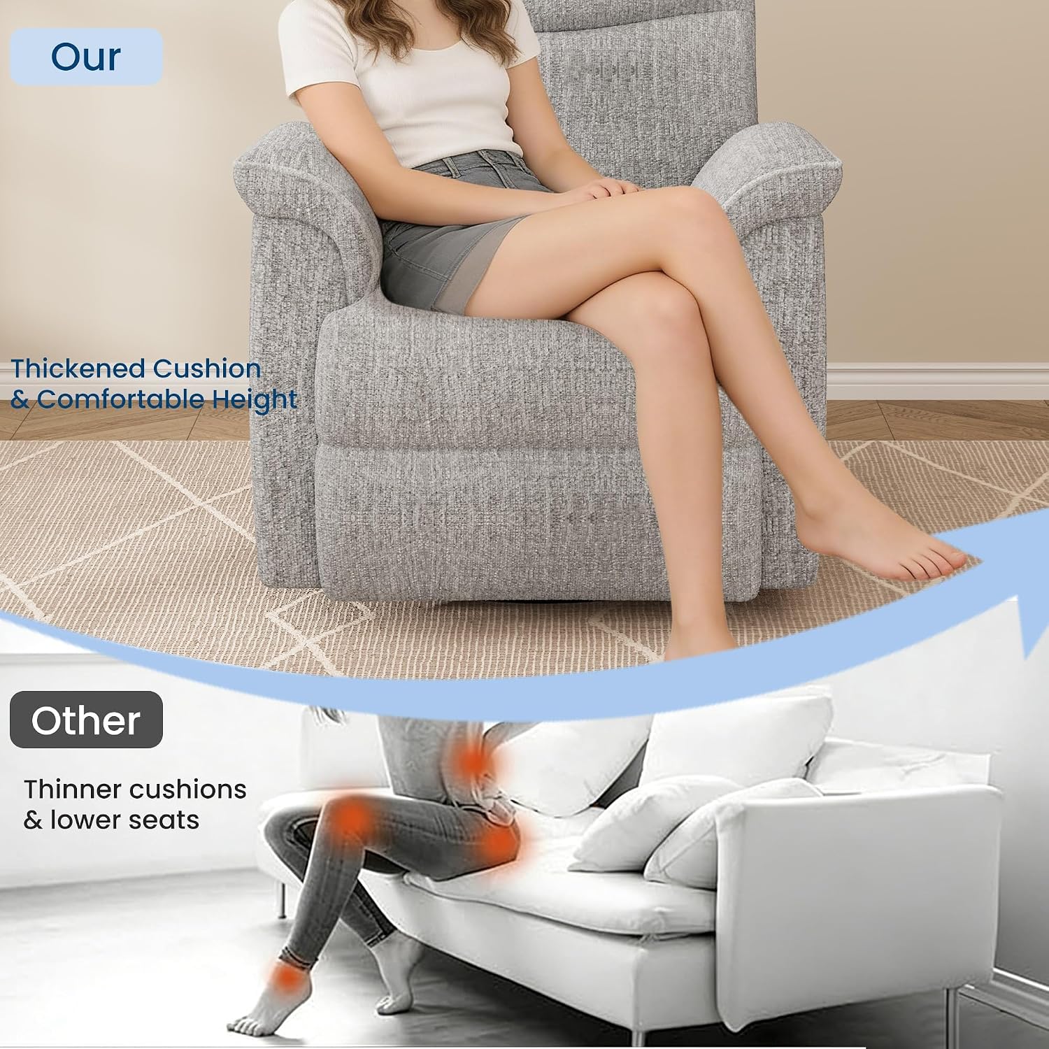 GarveeHome Manual Swivel Rocker Recliner Chair, 360° Swivel Oversized Chenille Reclining Armchair for Living Room Bedroom Home Theater, 150° Recline, Heavy Duty 350 LBS Capacity Single Sofa