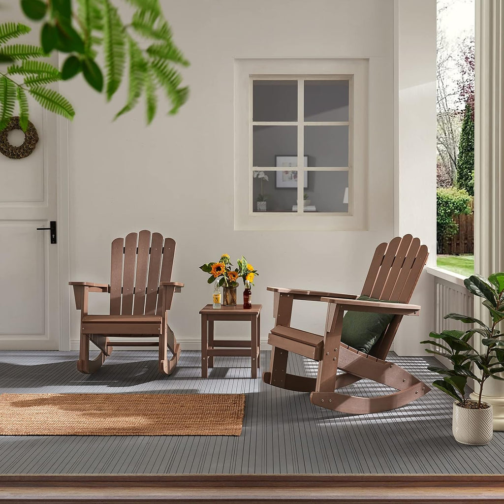 Psilvam Adirondack Patio Rocking Chair, Poly Lumber Porch Rocker with High Back, 350Lbs Support Adirondack Rocking Chairs for Both Outdoor and Indoor, Poly Rocker Chair Looks Like Real Wood