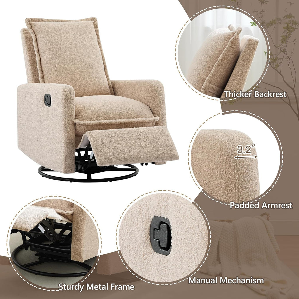 JIVOIT Modern Swivel Rocker Recliner Chair, Linen Fabric Glider Rocker Recliner, Rocking Chair Nursery with Backrest and Footrest, Single Reclining Sofa for Living Room Bedroom Apartment (Oatmeal/68)