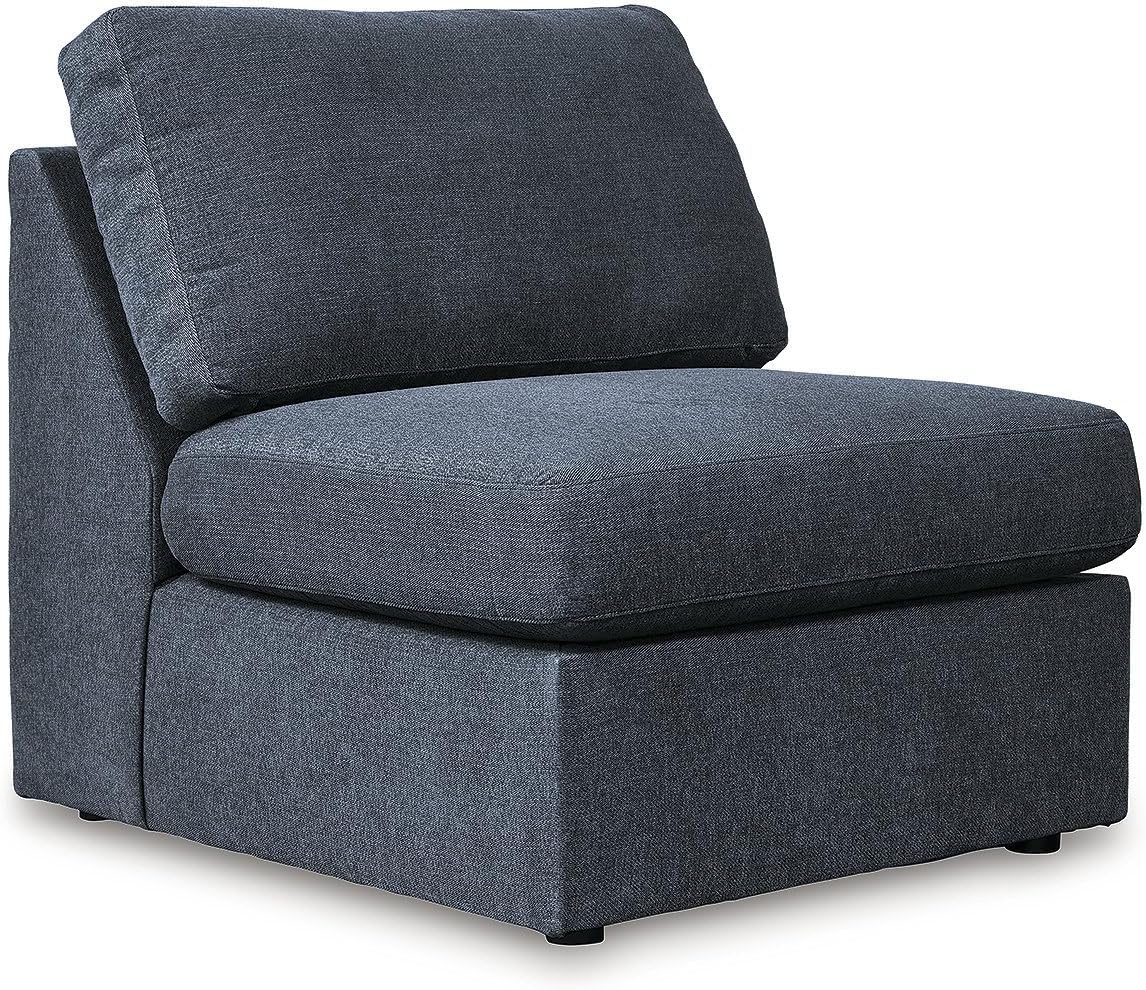 Signature Design by Ashley Contemporary Modmax Stain Resistant U-Shape Right-Arm Facing 4-Piece Sectional with Chaise and Reversible Cushion, Dark Blue